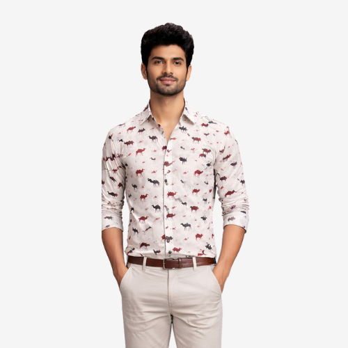 Ivory Wildlife Print Stain Repellent Shirt
