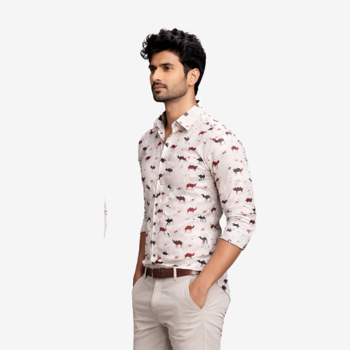 Ivory Wildlife Print Stain Repellent Shirt