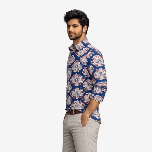 Indigo Bloom Floral Stain-Repellent Printed T-Shirt