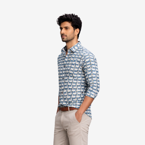 Sky Blue Swan Print Blue Stain Repellment Shirt